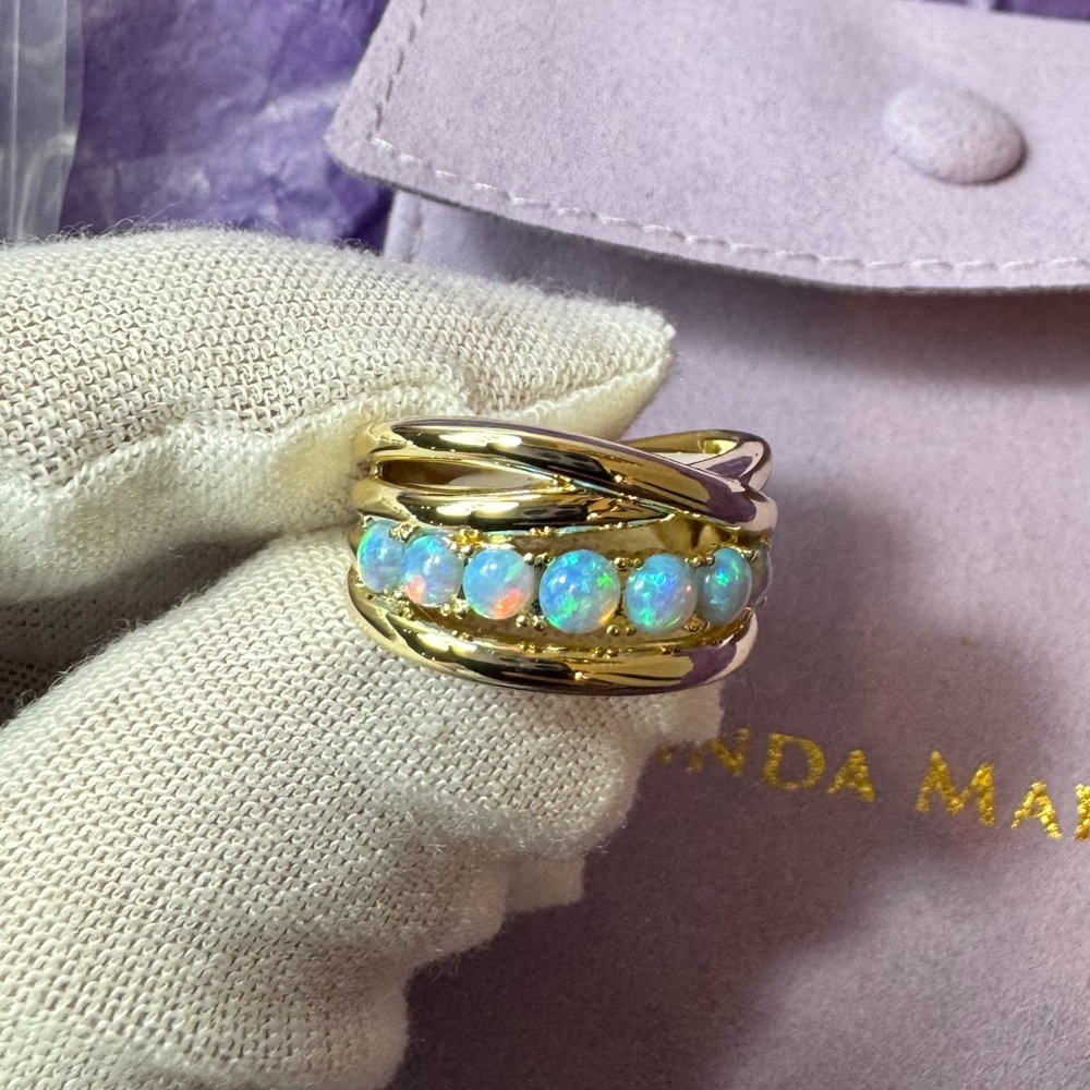 Gold and Blue Opal Women's Ring - Picture 8 of 12